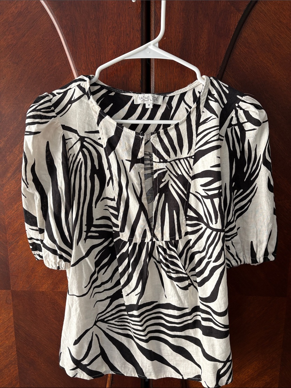 Rachel Zoe Black and White Zebra-Print Puff Sleeve Blouse